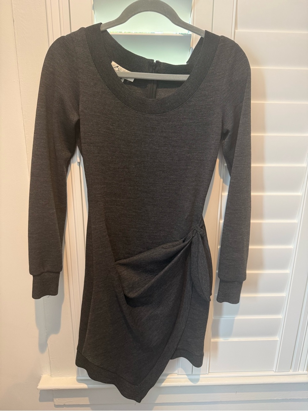Byron Lara Charcoal Gray Long Sleeve Wrap-Detail Women's Dress